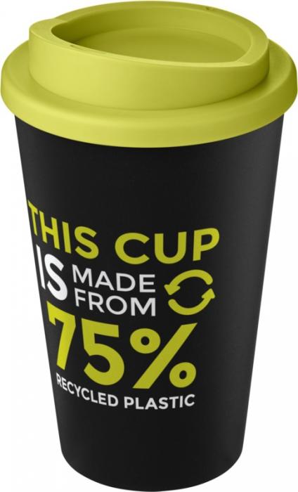 Recycling Isolierbecher als Doppelwandiger Coffee to go Becher - schwarz-limone